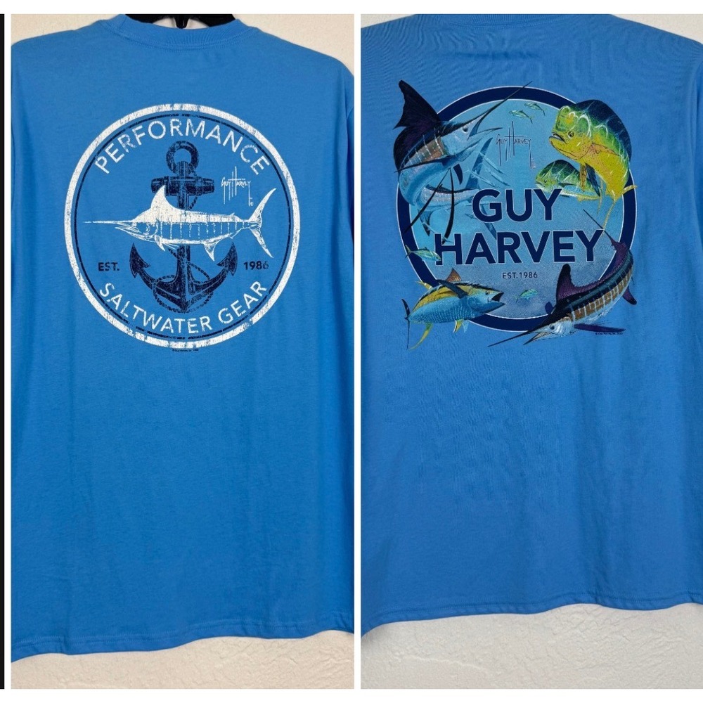 Bundle of 2 Guy Harvey Mens Blue Saltwater Gear Graphic T-Shirts Size Size M NEW
